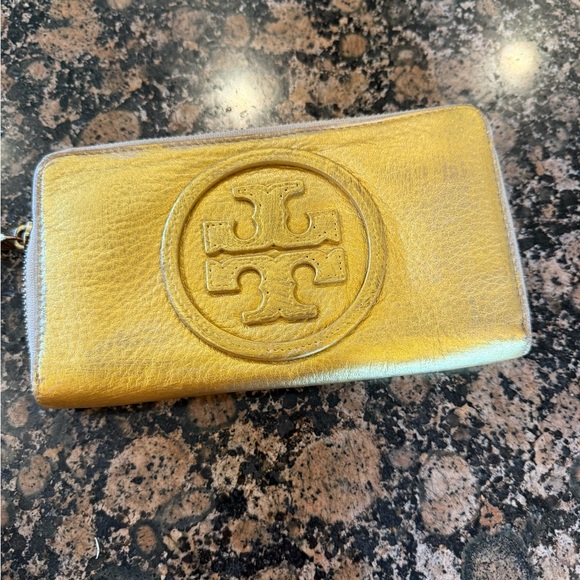 Gold leaf painted zip closure wallet good condition - Picture 2 of 11